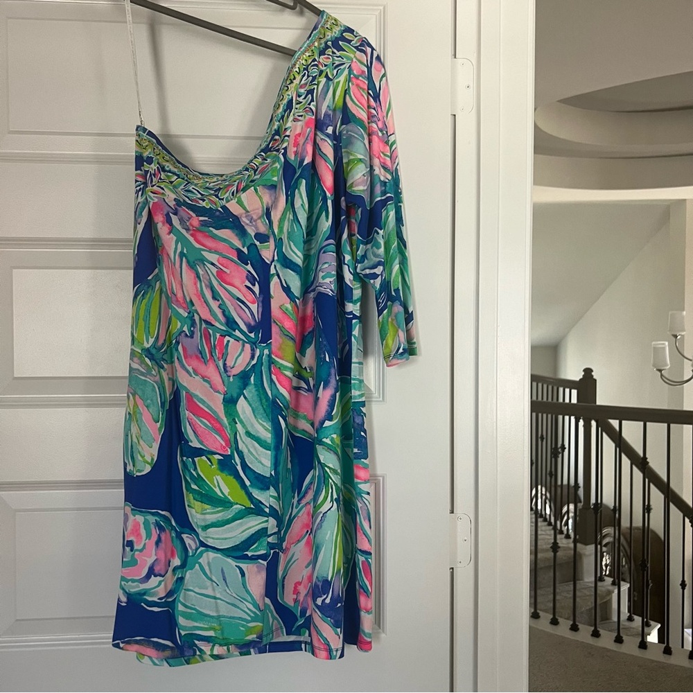 Lilly Pulitzer Petra One Shoulder Dress Multi Casa Del Sol Engineered - Picture 3 of 5